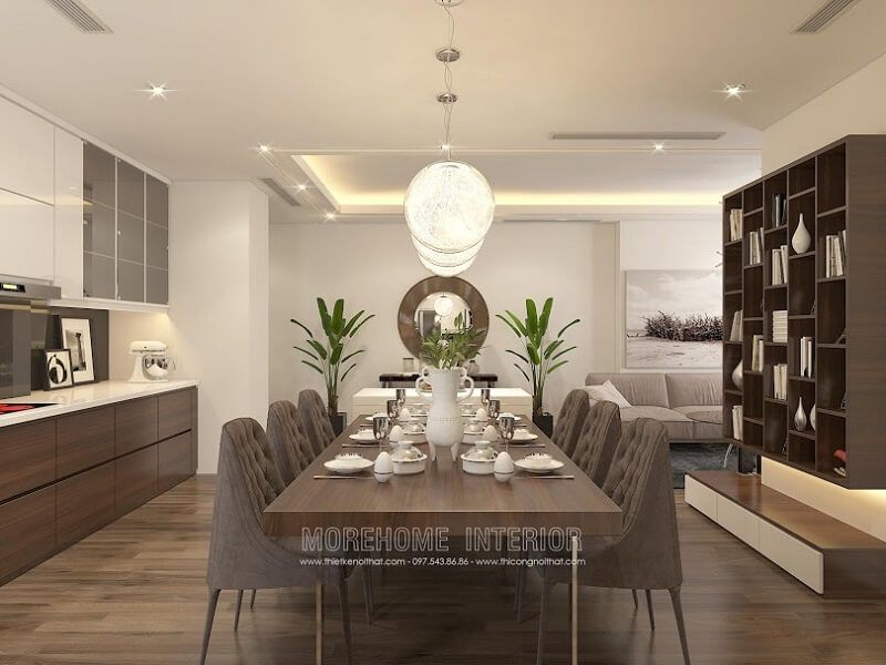 Mẫu bàn ghế ănđẹp với thiết kế bàn ăn chân sắt ánh vàng kết hợp ghế ăn bọc nỉ ấn tượng